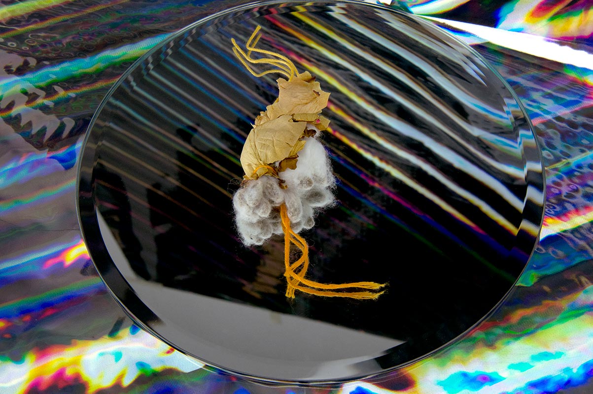 Holographic Paper, Cotton Leaf Organelle With Orange Thread. ©2018