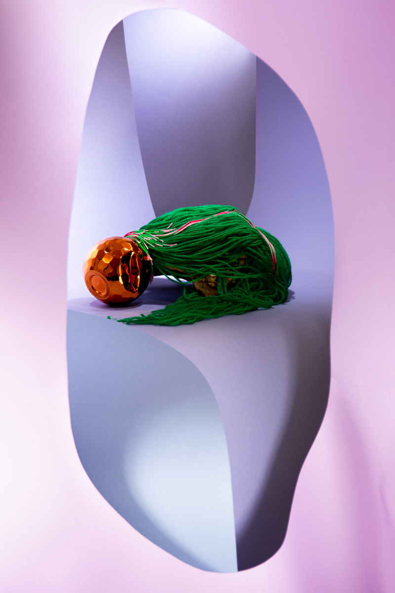 Pink and Purple Paper, Organism with Iridescent Anterior and Yarn Corpus. ©2021